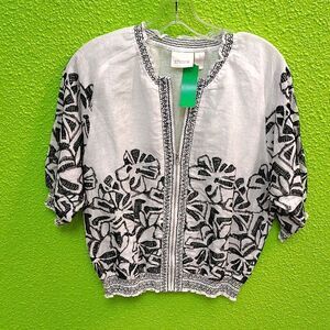 Chico's White Cream Boxy Embellished Blouse